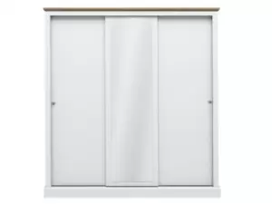 Image of LPD Devon White and Oak Sliding Door Mirrored Large Triple Wardrobe Flat Packed