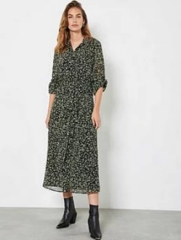 Image of Mint Velvet Brooke Floral Print Midi Shirt Dress - Black, Size 14, Women