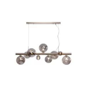 Image of Marshall Linear Ceiling Pendant, 9 Light G9, Satin Nickel, Smoke Plated Glass
