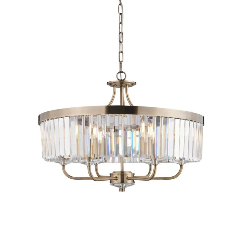 Image of Ascoli Pendant Ceiling Light Antique Brass Plate, Clear Cut Glass