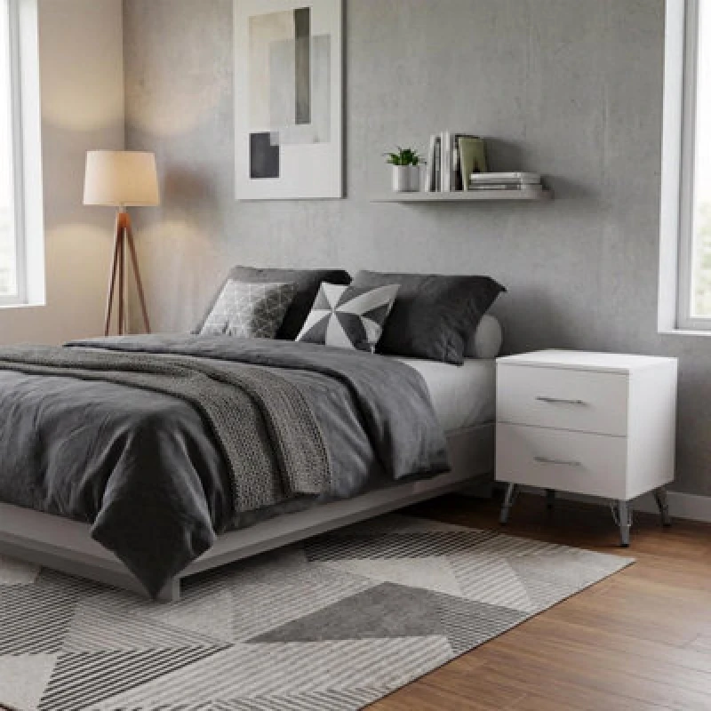 Image of Fwstyle Maldon White 2 Drawer Bedside Chest Table (H) 54Cm (W) 45Cm (D) 41.5Cm