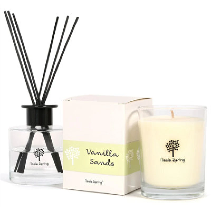 Image of Nicola Spring Candle & Diffuser Set - 160G Vanilla Sands Soy Wax Jar & 200ml Reed Diffuser - Sweet Creamy Scent Long Burn