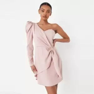 Image of Missguided One Shoulder Tie Detail Dress - Pink