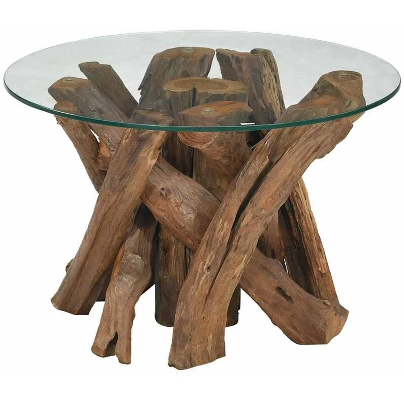Image of vidaXL Solid Teak Driftwood Coffee Table 60cm Living Room Side Tea Desk Stand