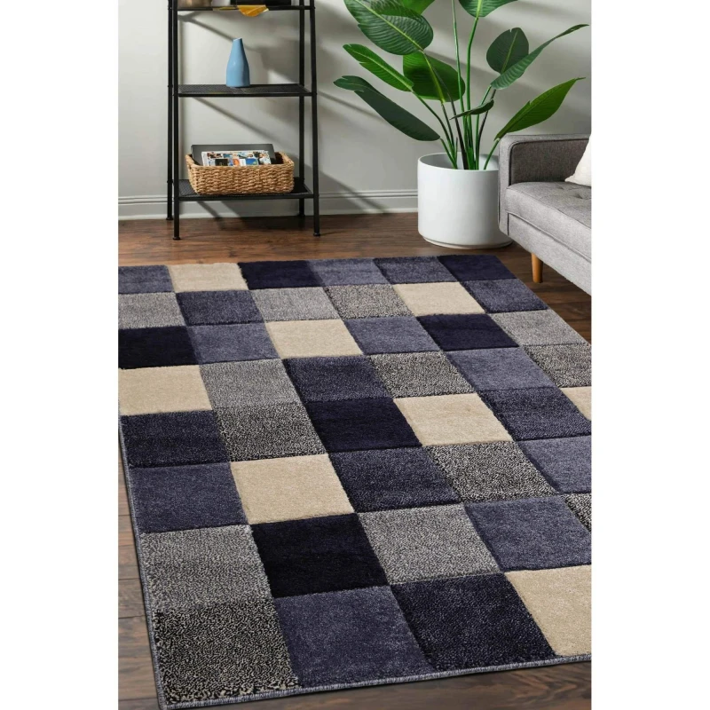Image of Homemaker Newport Blocks Rug Blue Persian Rugs 80x150cm Blue 40826018001