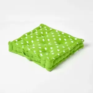 Image of Cotton Green Stars Floor Cushion, 50 x 50cm - Green - Homescapes