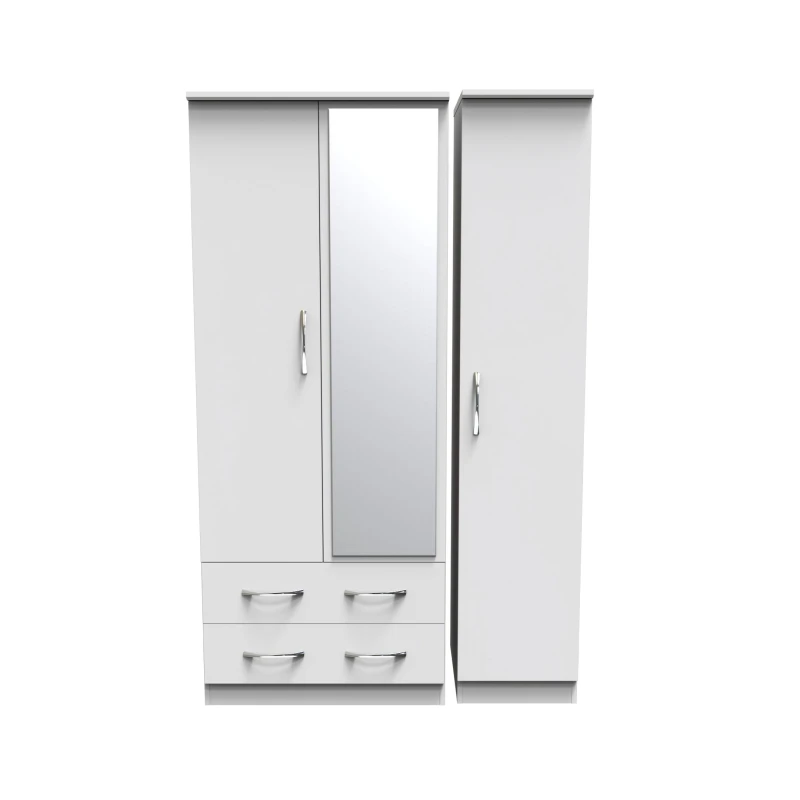 Image of Ready Assembled 2 U Hampshire Triple 2 Drawer Mirrored Wardrobe (Ready Assembled) in White White Unisex