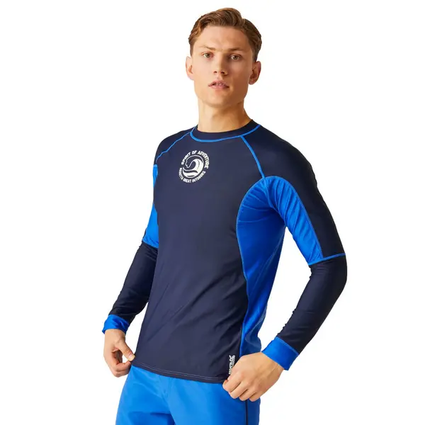 Image of Regatta Mens Long Sleeve Rash Vest Top M - Chest 39-40' (99-101.5cm) Navy/OxfdBlu RMM028-942-M