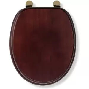 Image of Solid Wood Toilet Seat, Mahogany with Brass Hinges - Croydex