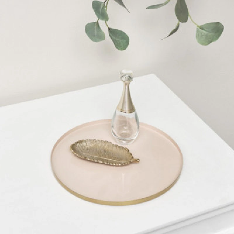 Image of Melody Maison Round Metal Gold & Pink Tray Gold