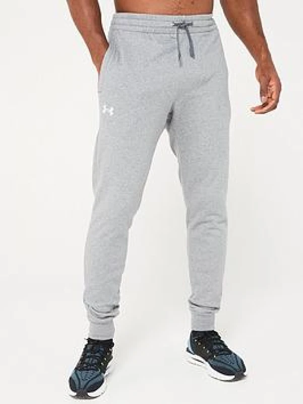 Image of Under Armour Mens Rival Cottong Blend Fleece Joggers M - Waist 30-32' (76.2-81.3cm) Castlerock Light Heather/White 1379774-025-M