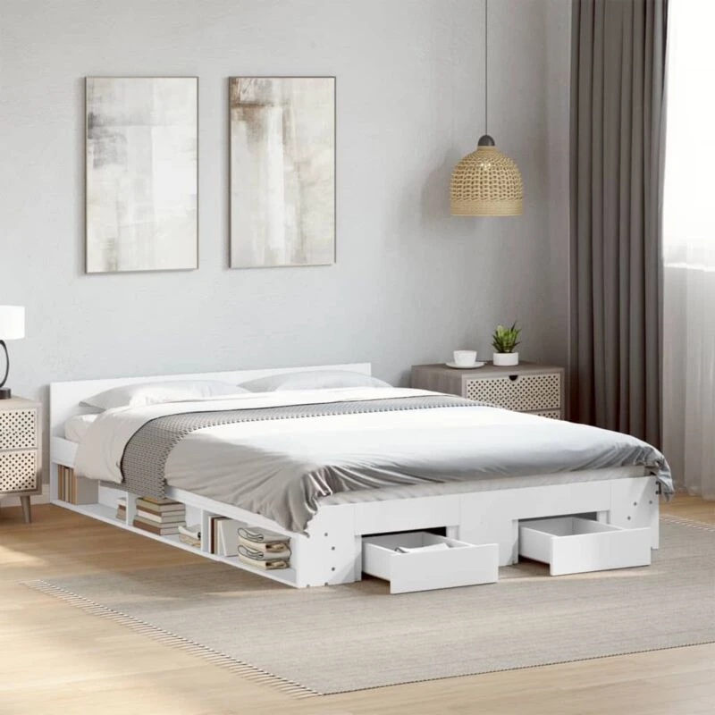 Image of VIDAXL Bed Frame with Drawers without Mattress White 150x200cm King Size vidaXL 3280741