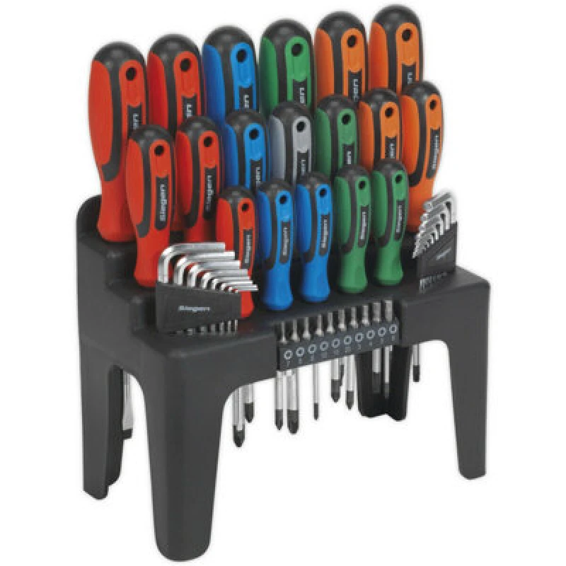 Image of Loops 44 PACK - Large Screwdriver Hex Key & Bit Set - Colour Coded & Storage Stand Multi