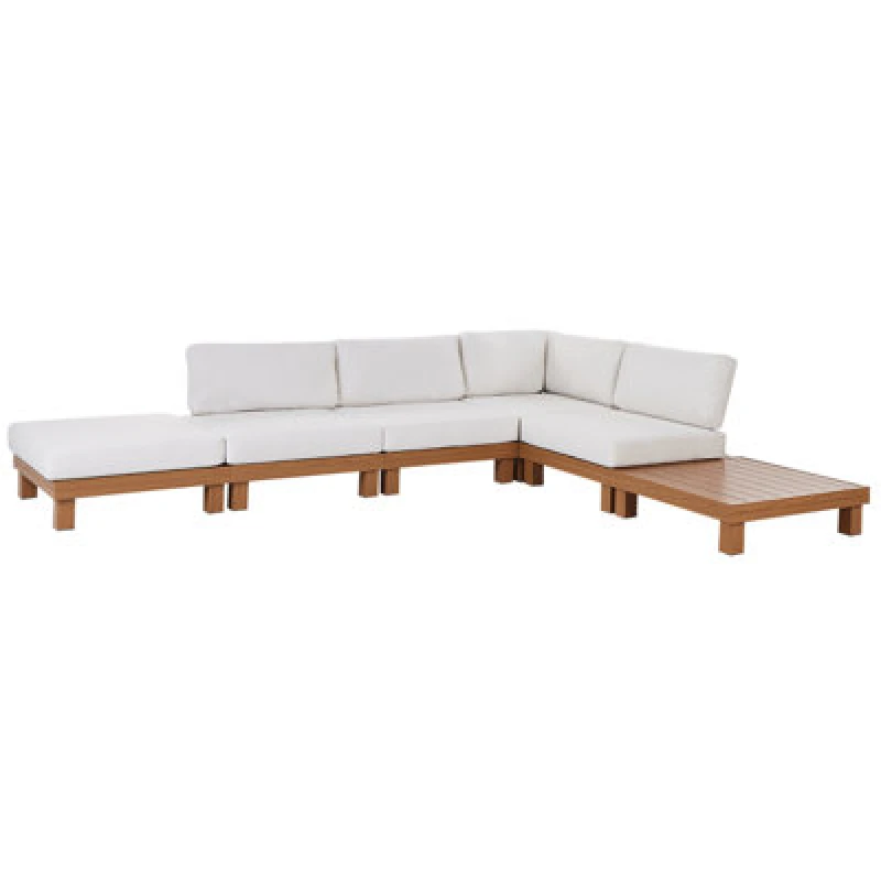 Image of Beliani Garden Corner Sofa With Table 5 Seater Sanza Left Hand Modular Metal White