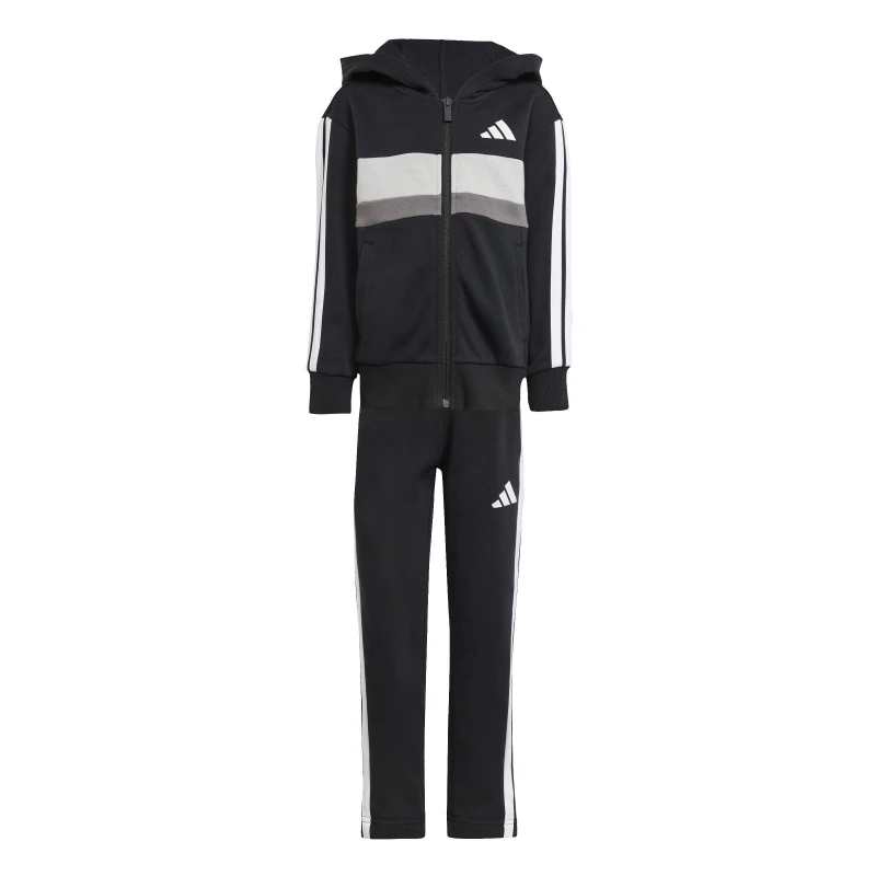 Image of adidas Kids Tiberio Colorblock Fleece Tracksuit Kids Blk/Wite/Grey male 5-6 Years