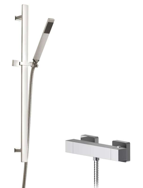 Image of Balterley Ripple Square Bar Valve Sheer Slide Rail Shower Kit Chrome Silver unisex