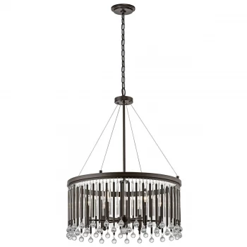 Image of 6 Light Round Ceiling Chandelier Pendant Light Espresso, E14