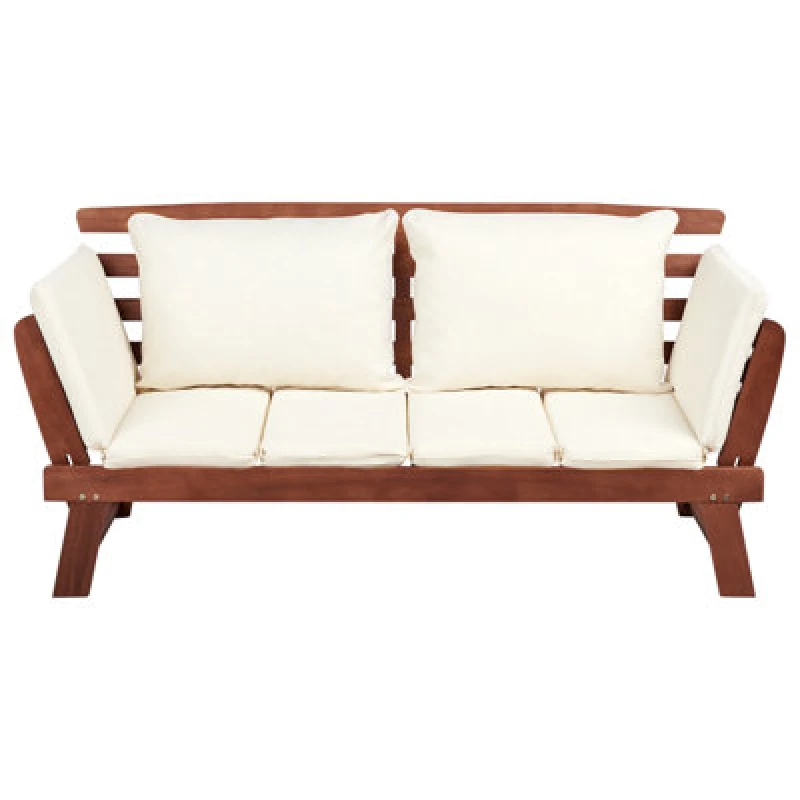 Image of Beliani Garden Bench With Cushion Portici 210 Cm Eucalyptus Wood Dark Brown/ White