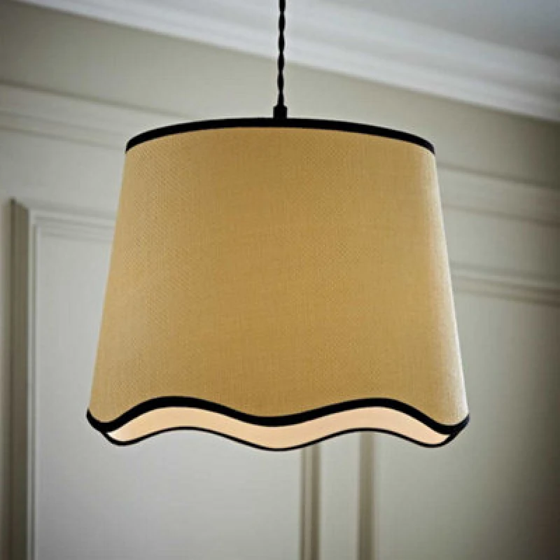 Image of ValueLights Dutton Natural Fabric Scallop Edge Ceiling Floor Table Large Lamp Shade Black