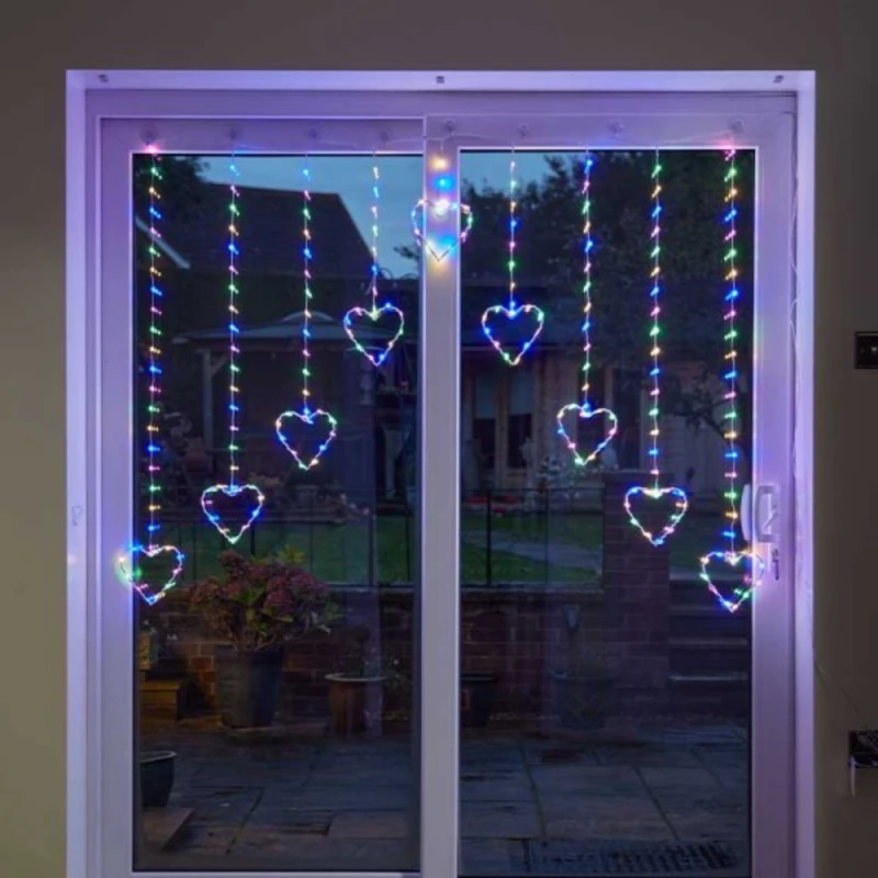 Image of 1.2 x 1.2m Light up Christmas Heart Curtain Lights with 229 Multi-Coloured LEDs