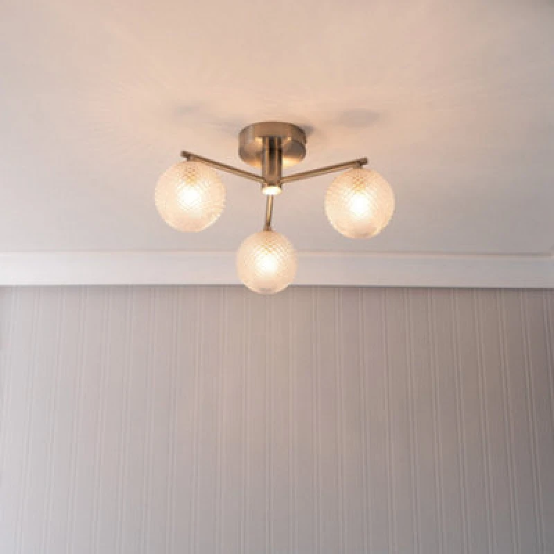 Image of ValueLights Elle Brushed Chrome 3 Way IP44 Bathroom Glass Shade Ceiling Light Silver