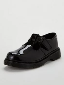 Image of Dr Martens Girls Ailis T-bar School Shoes - Black, Size 12 Younger