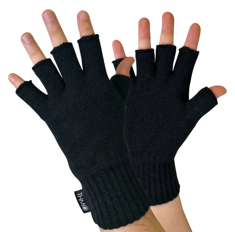 Image of THMO THMO - Mens Fingerless Gloves, Warm & Flexible, 100% Acrylic, 3M Thinsulate, Secure Cuff - Black - M/L / Black