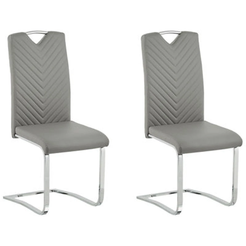Image of Beliani Set Of 2 Dining Chairs Picknes Faux Leather Light Grey