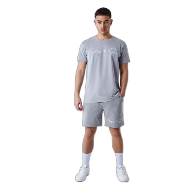 Image of Project X Paris Basic shorts with embroidered logo Project X Paris Gris Male XL