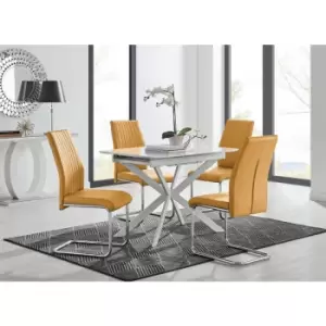 Image of Lira 100 Extending Dining Table and 4 Mustard Lorenzo Chairs - Mustard Yellow