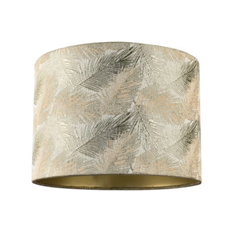 Image of Happy Homewares Modern Floral Drum Lamp Shade With Shiny Gold And Silver Fern Leaves