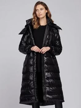 Image of Barbour International Platinum Mercury Faux Fur Longline Quilted Coat - Black, Size 16, Women