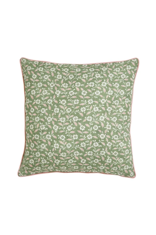 Image of Helena Springfield Helena Springfield 'Folk Ditsy' Cotton Cushion in Green Size: 45cm x 45cm Green 45cm x 45cm Unisex 5016709715492