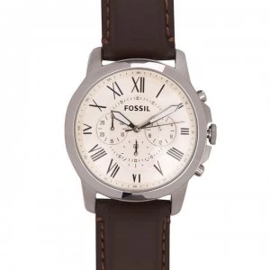 Image of Fossil Grant Brown Leather Strap Watch - Silver