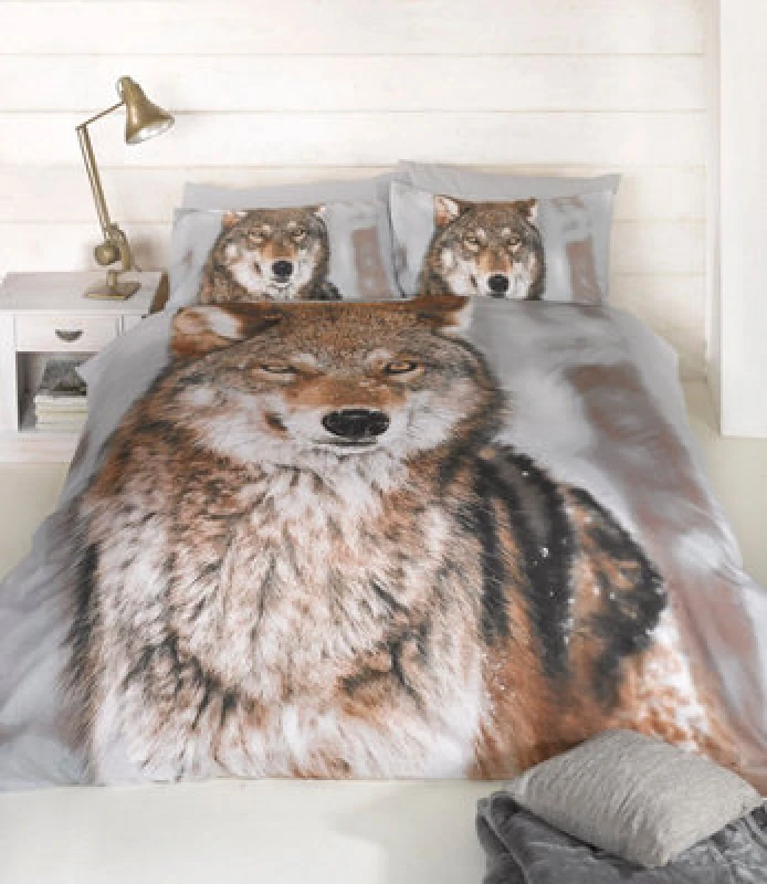 Image of Rapport Home Wolf Polycotton Duvet Set With Pillowcase Multi