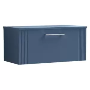Image of Deco Satin Blue 800mm Wall Hung Single Drawer Vanity Unit with Worktop - DPF396W - Satin Blue - Nuie