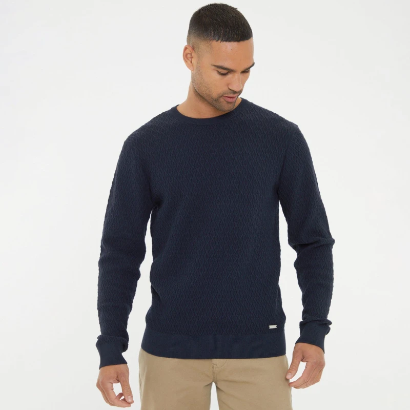 Image of Threadbare 'Staleyhall' Mini Cable Knit Crew Neck Jumper Navy