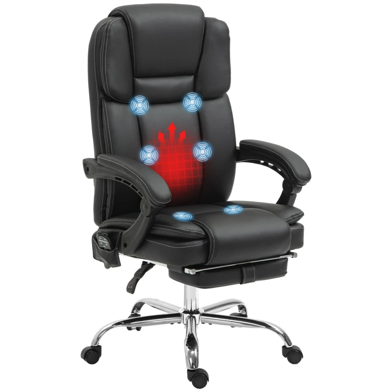 Image of Vinsetto Massage Office Chair, PU Leather High Back Recliner, Black 921-684V70BK