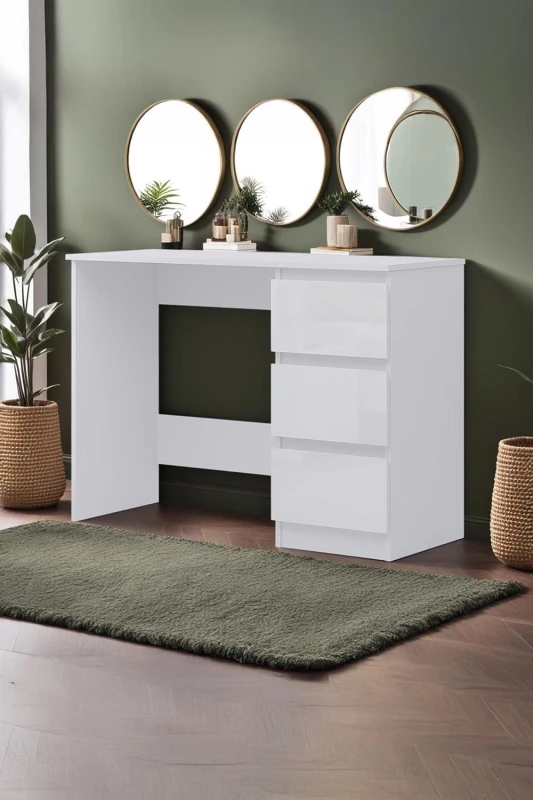 Image of FWStyle FWStyle Gloss White Dressing Table 3 Drawer Desk Scratch Resistant White One Size Unisex 5056413127679