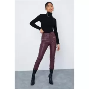 Image of I Saw It First Burgundy Cargo Pocketed Coated Jeans - Red