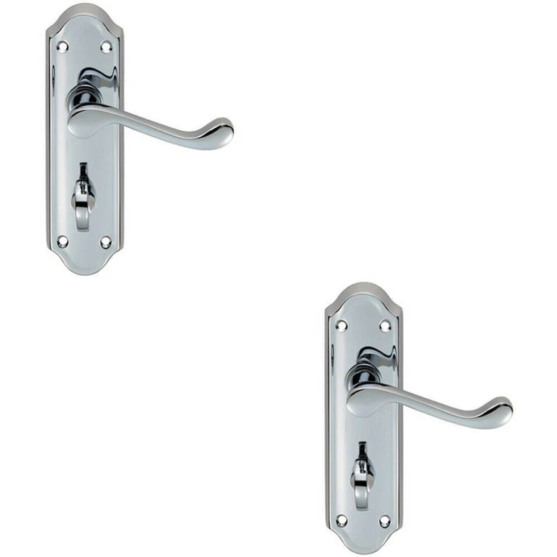 Image of Loops 2x PAIR Victorian Upturned Lever on Bathroom Backplate 168 x 47mm Chrome Multi