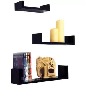 Image of Melody - Wall Mounted Floating Gloss Display Storage Shelves - Set of 3 - Black - Black