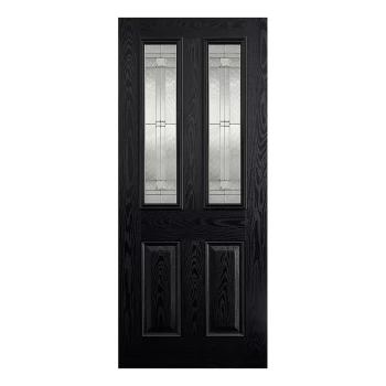 Image of LPD Malton Victorian Fully Finished Black Composite Glazed with Obscure Glazing External Front Door - 1981mm x 838mm (78 inch x 33 inch) LPD Doors GRP
