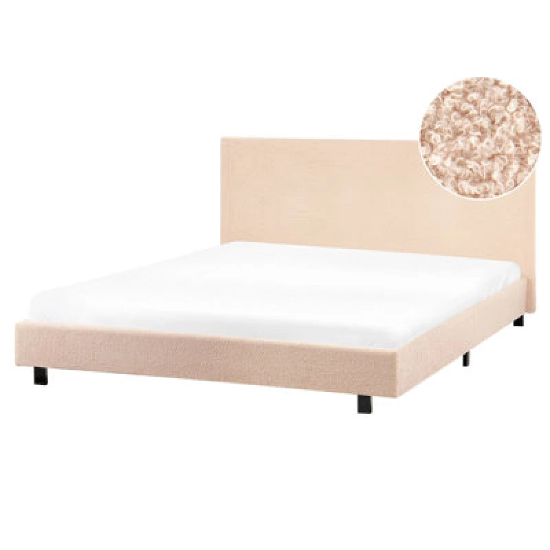 Image of Beliani Bed Boucle Albi 160 X 200 Cm (Eu King Size) Beige