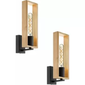 Image of Loops - 2 pack LED Wall Light / Sconce Modern Black Steel & Wood Frame 1x 60W E27
