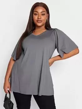 Image of Yours V Neck V/E Angel Sleeve Top Grey, Size 22-24, Women