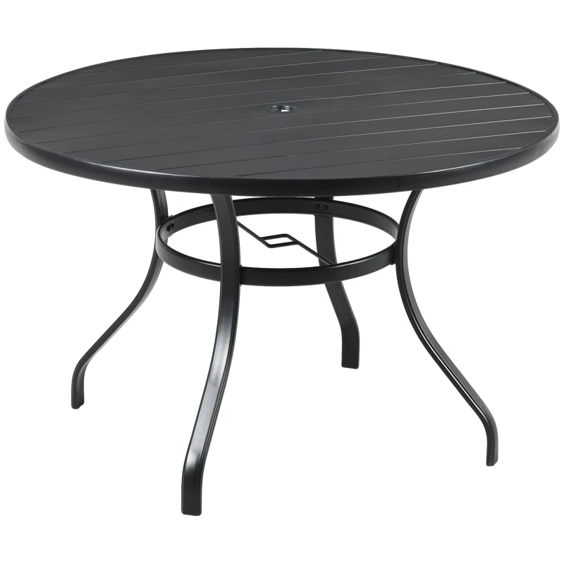 Image of Outsunny Garden Table with Parasol Hole for Four, Slatted Metal Top Black