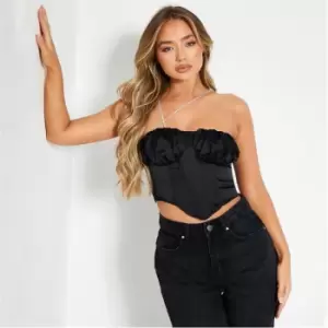 Image of I Saw It First Diamante Strap Ruched Bust Satin Corset Top - Black