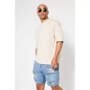 Image of I Saw It First Light Blue Mens Distressed Denim Shorts - Blue