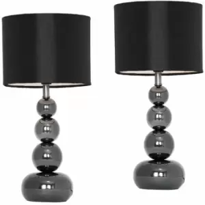 Image of Minisun - 2 x Table Lamps Bedside Lights - Black Chrome & Black - No Bulb